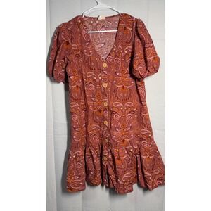 Cotton On Kids Paisley Print Button Front Ruffle Hem Dress Size Medium